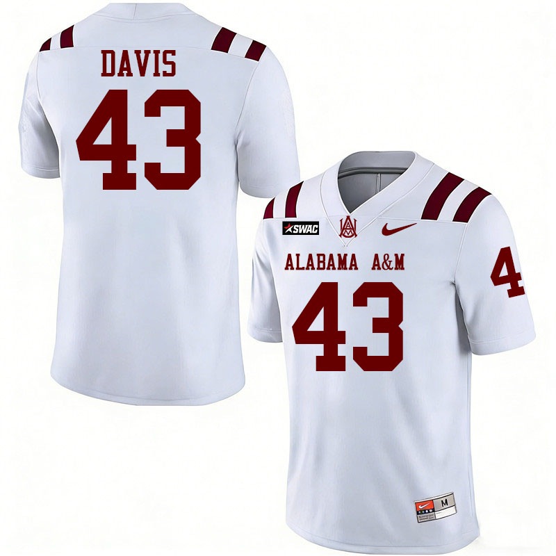 Alabama A&M Bulldogs #43 Arenza Davis College Football Jerseys,Uniforms-White